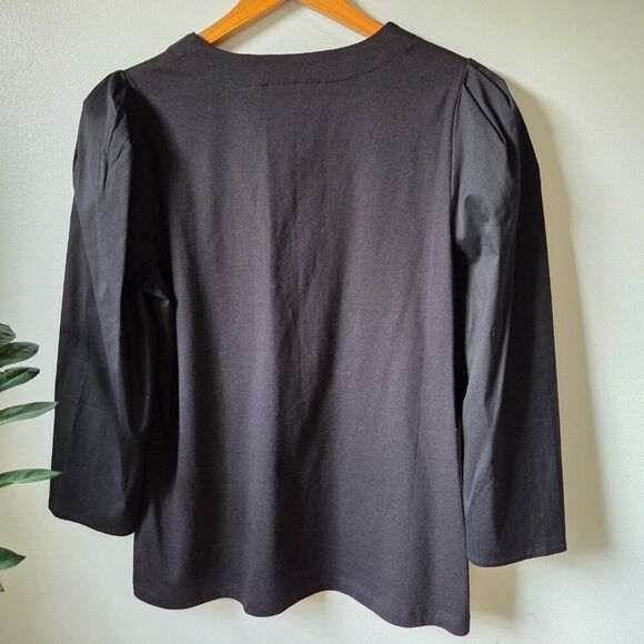 EUC LIKE NEW CHICO'S BLACK V NECK PUFFED LONG SLEEVES TOP SIZE 1 / US M WOMENS - Picture 5 of 16